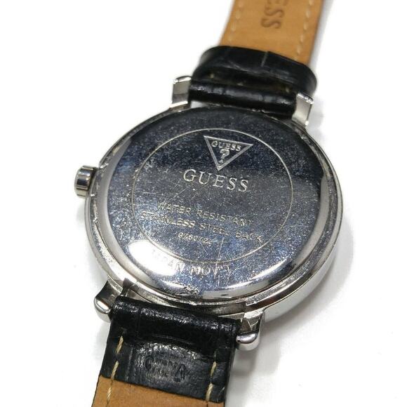 GUESS Wristwatch Logo Dial Rhinestones, Black Leather Strap, G76072L, 9 Inches - Picture 3 of 11